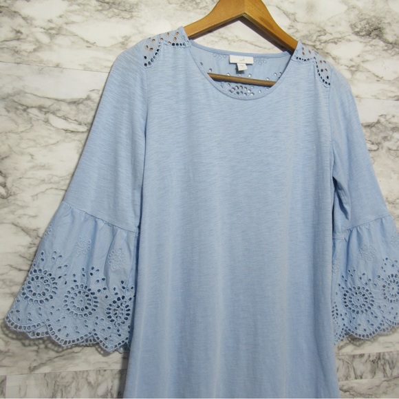 J. Jill Eyelet Bell Sleeve Tunic Top Blue | Size Small - Picture 4 of 16